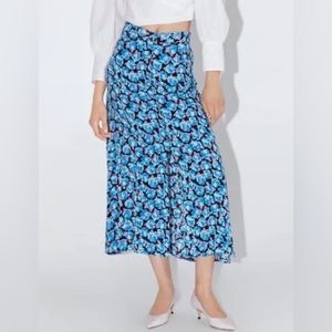 Zara Blue Floral Midi Skirt Size S